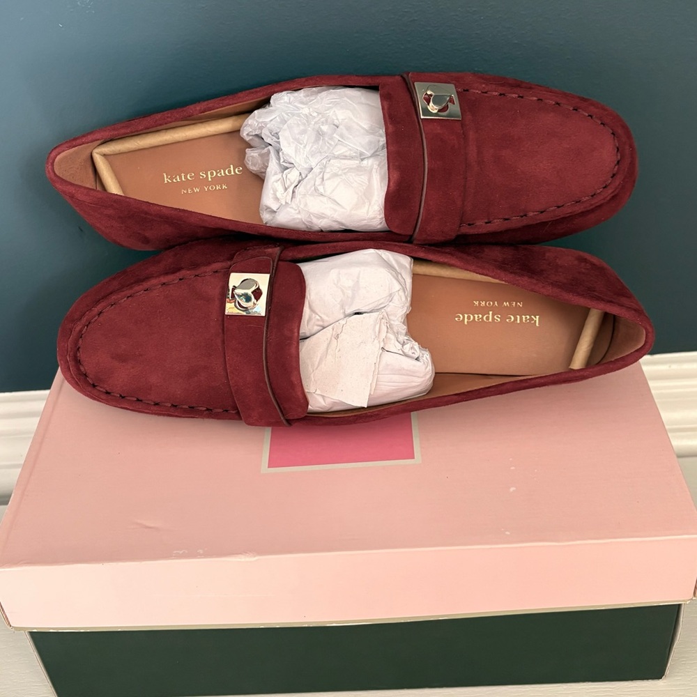 Kate Spade Camellia Suede Loafers Dark Merlot Maroon Size 10 - New With Box